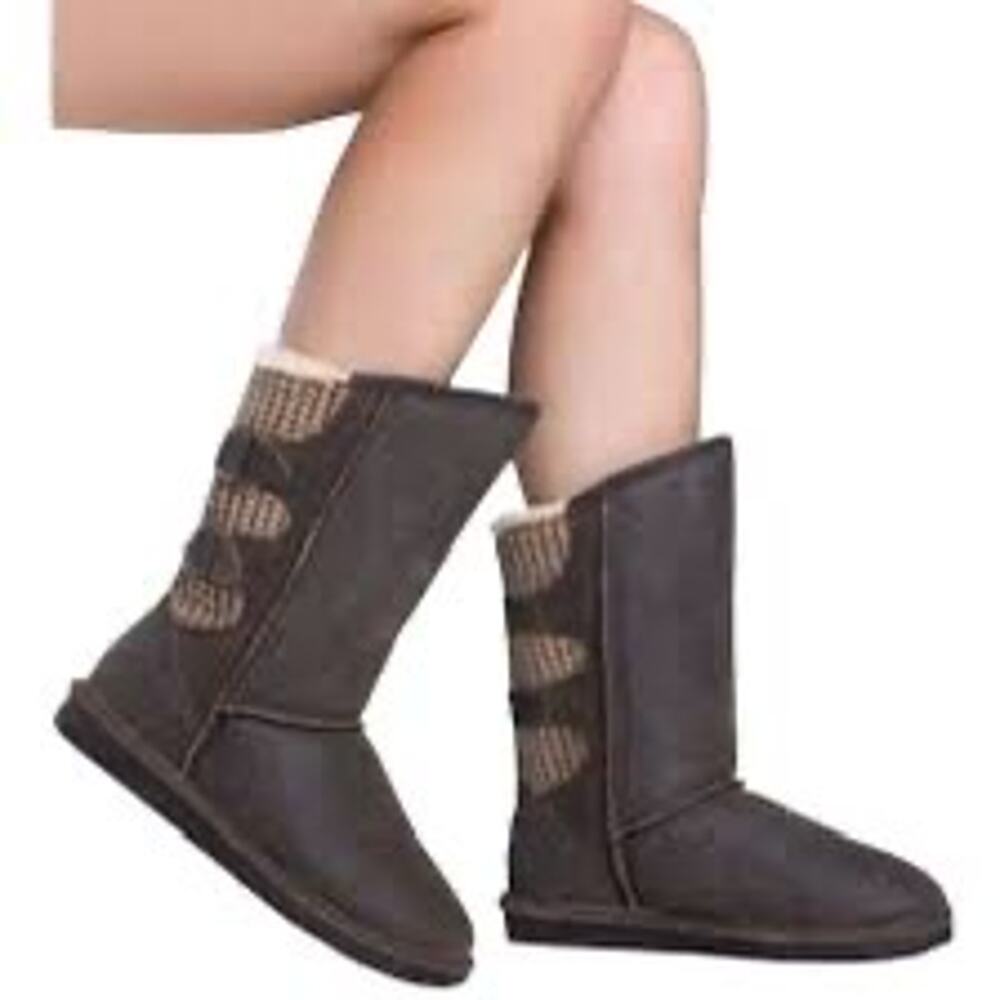 BEARPAW Boshie 1669W Chestnut Distressed Suede Knit Wool Lined Winter Boots US 9